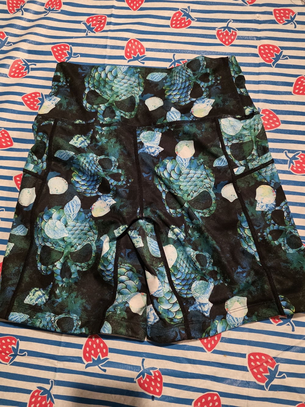 Constantly Varied Gear Women's Athletic Shorts — Teal Blue Skull Print on Black